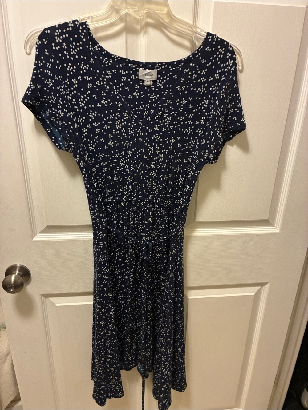 Jigsaw Navy Blue Maxi Dress with White Dot Print and comfortable cap sleeves